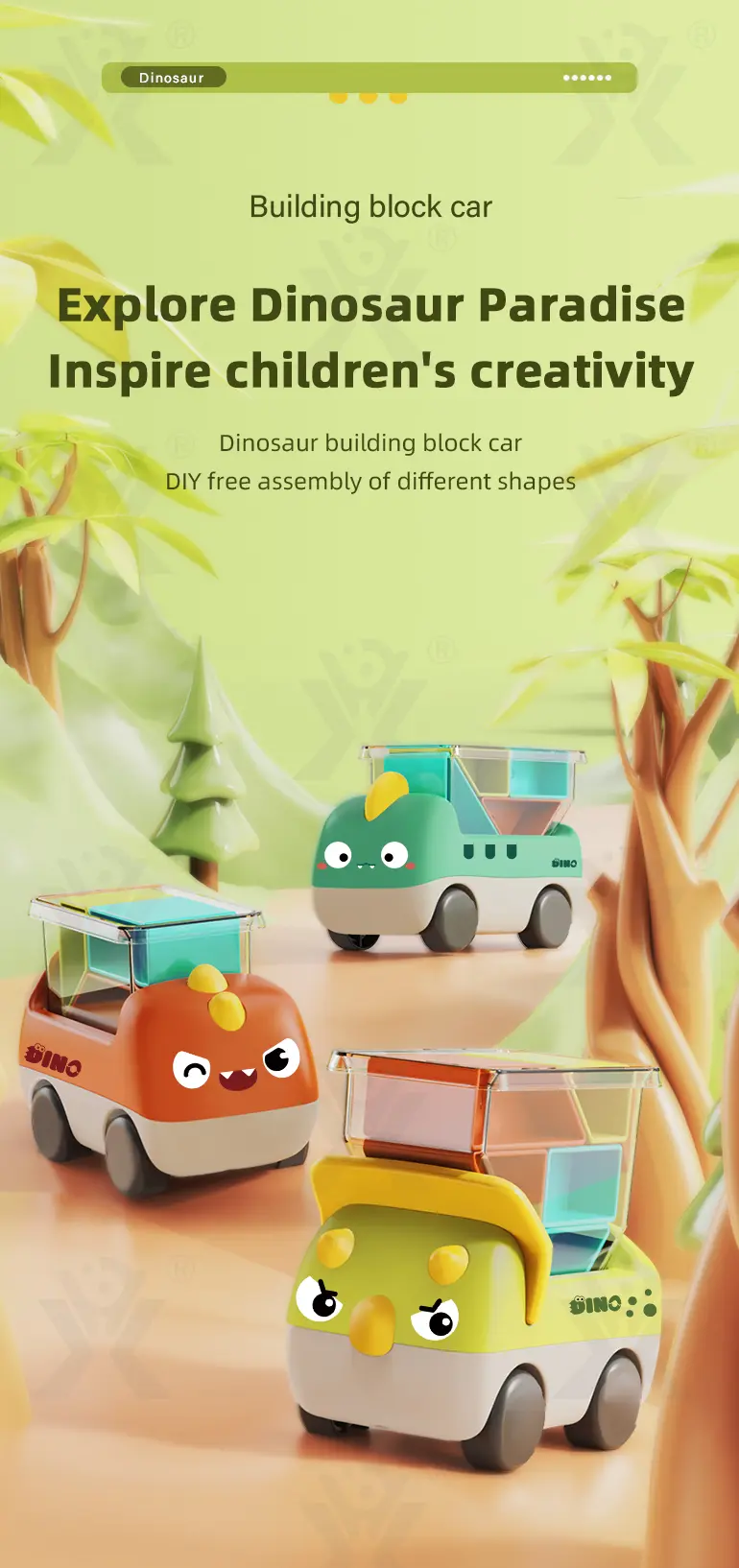 Trucky 3 Puzzle Game Set, Dinosaur Truck Toy Building Block (TG3983388) — product detail panel 1