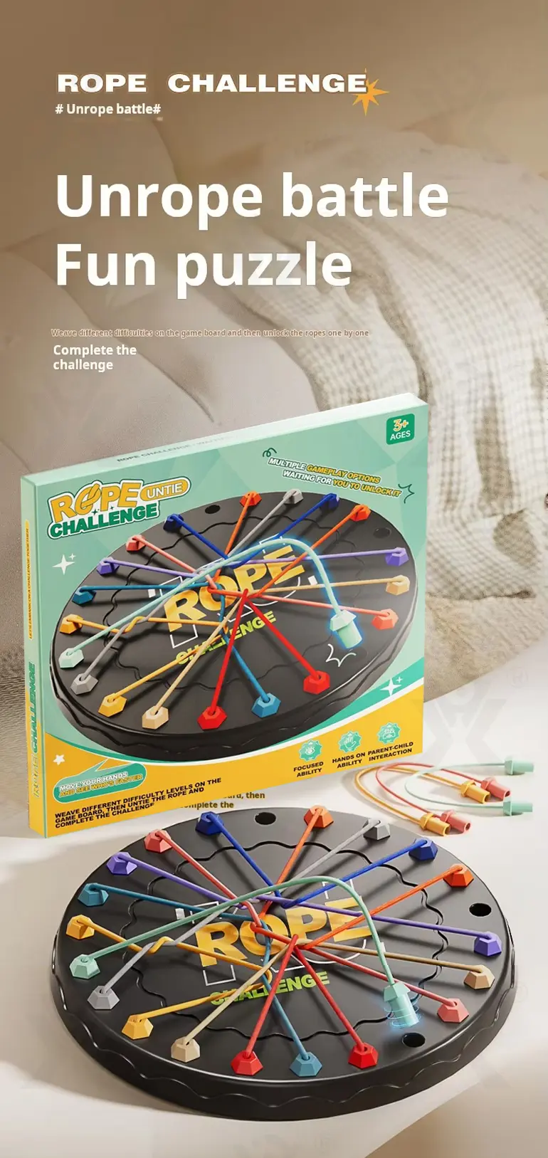 Rope Challenge Game Board, Logic Puzzle Board Game (TG4840728) — product detail panel 1