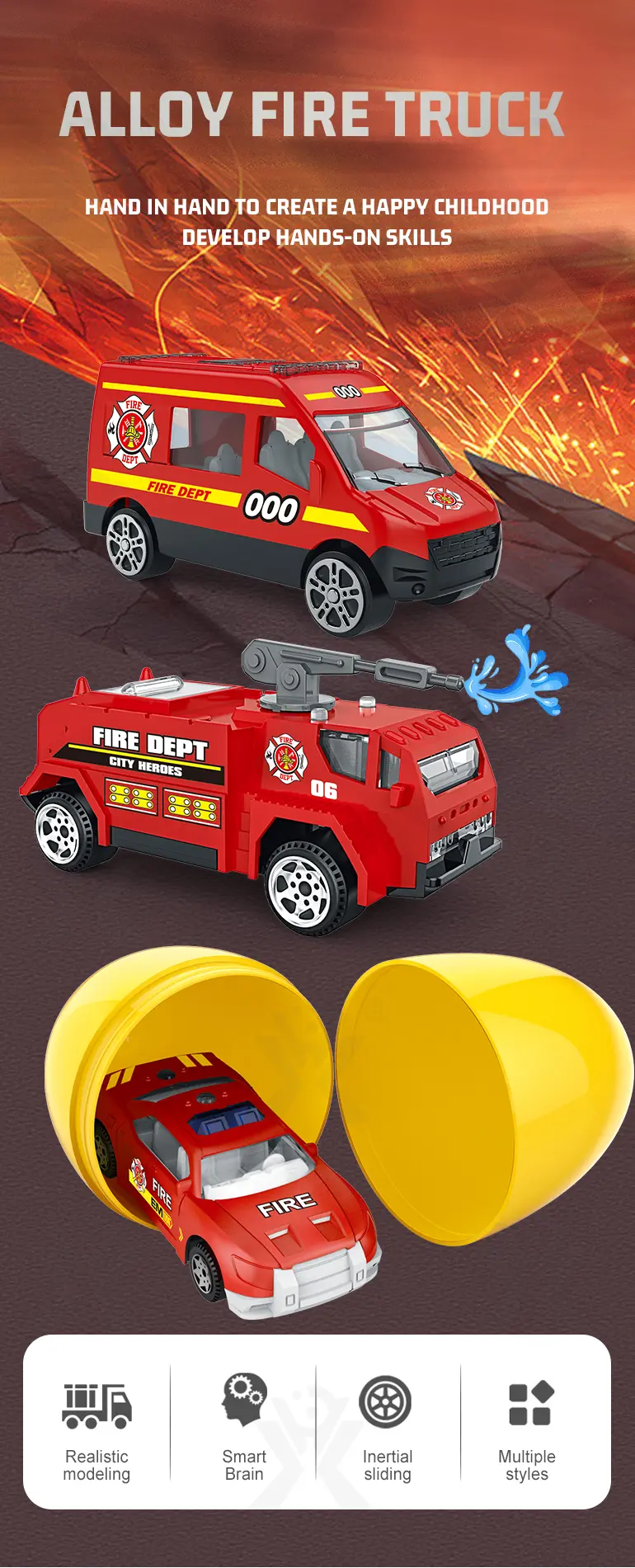 Diecast Fire Truck, Twist-Egg Style, 12 Collectable Style (TG1500229) — product detail panel 1