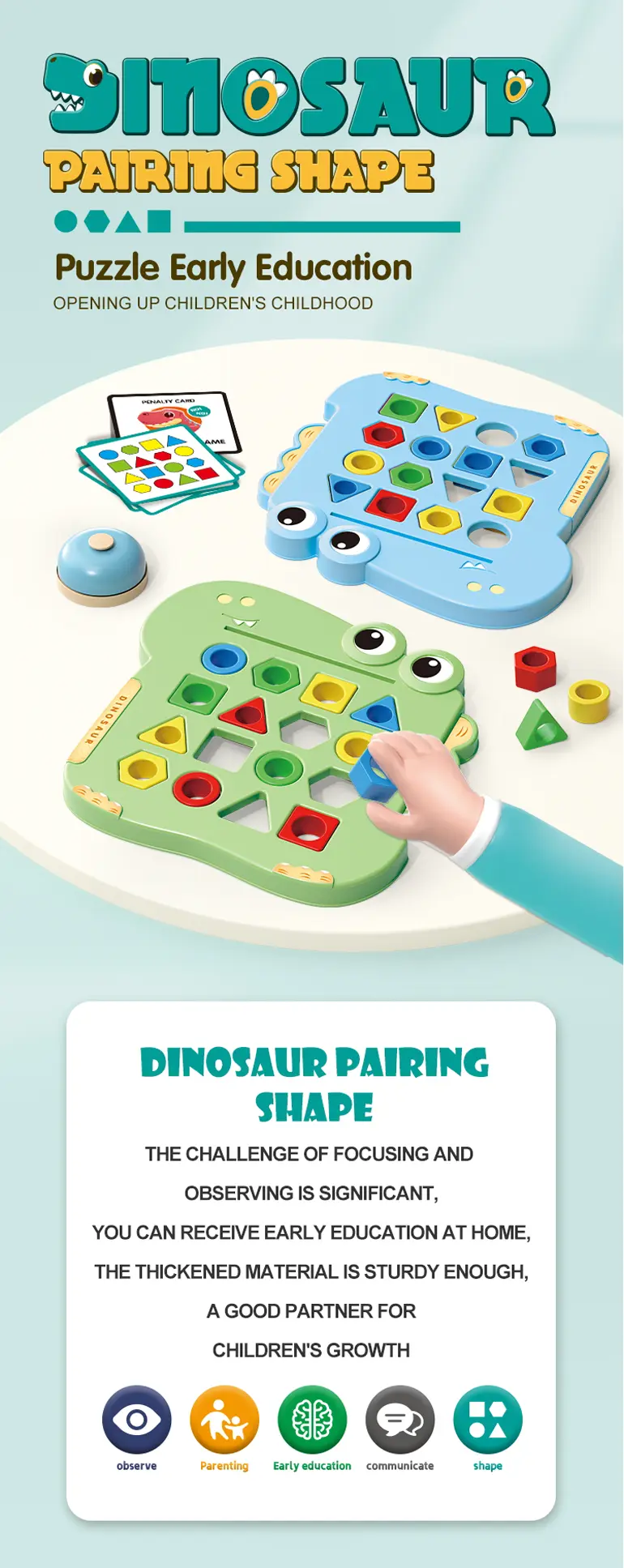 Shape Pairing Puzzle Toy, Dinosaur Outlook (TG4232591) — product detail panel 1