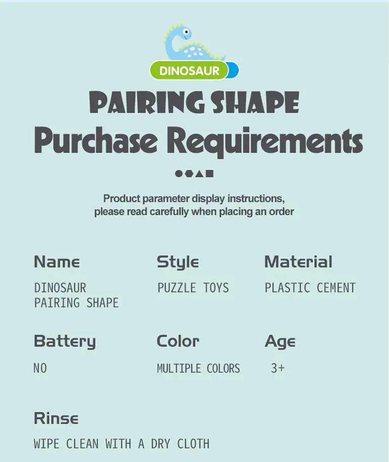 Shape Pairing Puzzle Toy, Dinosaur Outlook (TG4232591) — product detail panel 10