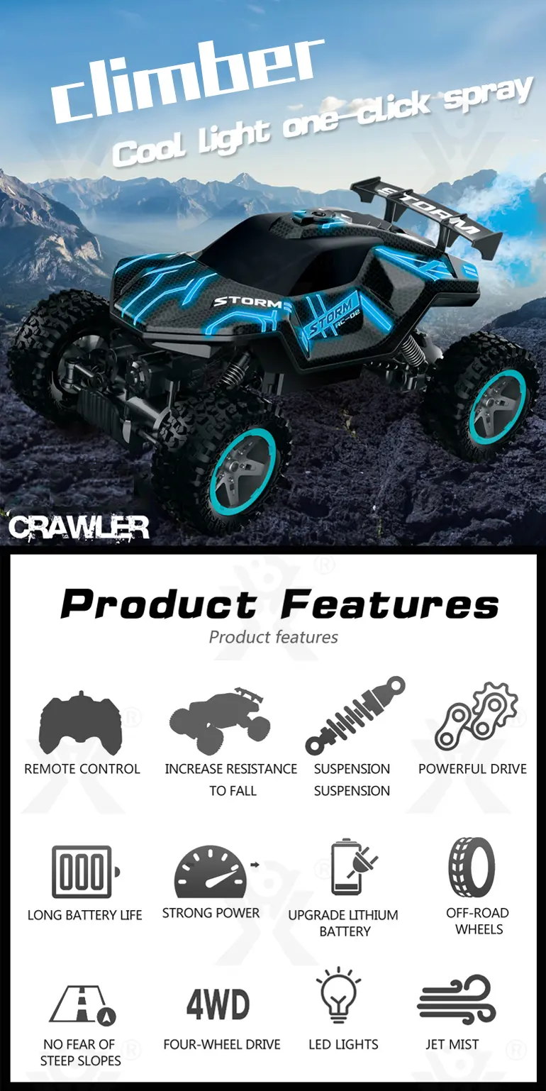 RC Cars 1/16 Scales, Spray Rock Crawler RC Car Toy (TG4279990) — product detail panel 1