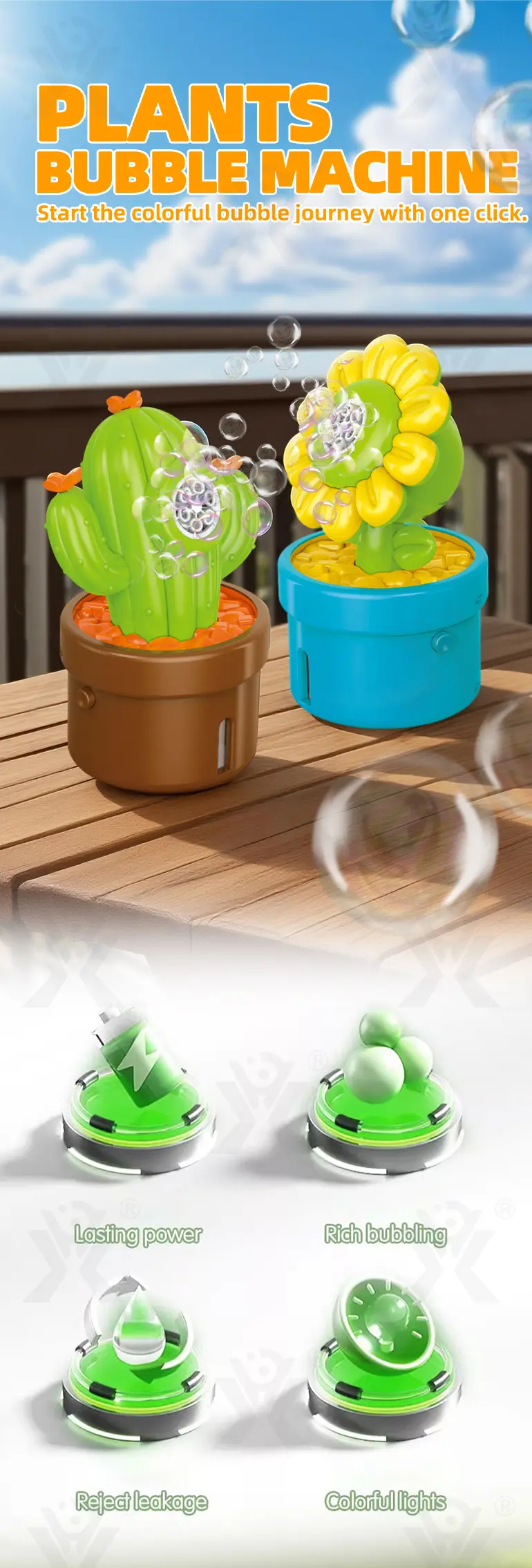 Plant-Shaped Bubble Machine Toy, Portable Cactus Bubble (TG4906710) — product detail panel 1