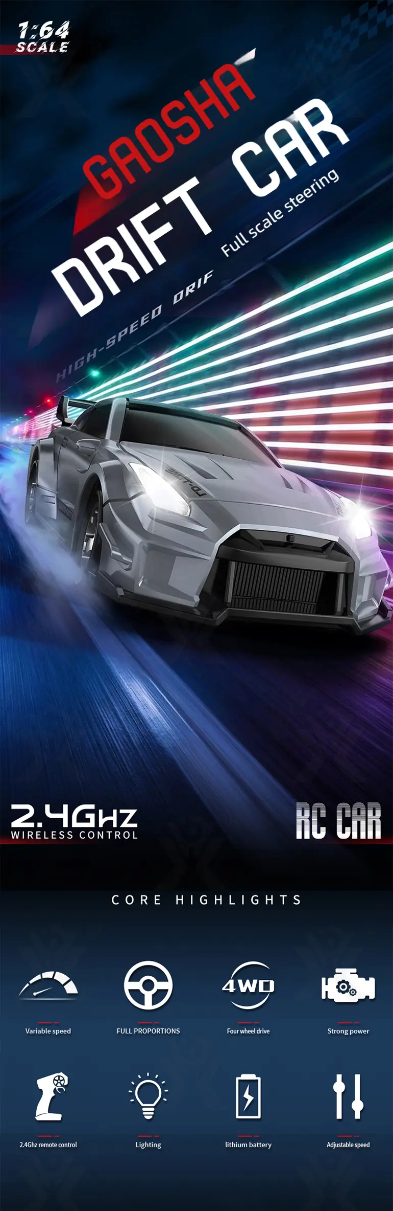 1: 64 Mini RC Car Toy, Remote Control Drift Car Toy (TG4964566) — product detail panel 1