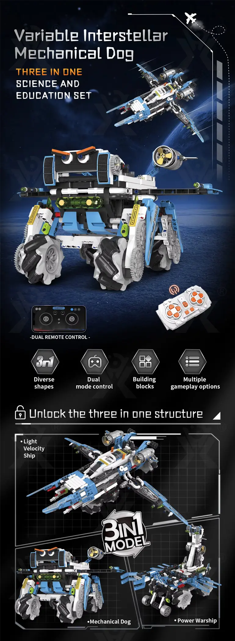 3 in 1 Programmable Robotics Kit with Remote and App Control, STEM Educational Building Toy For Kids (TG4989966) — product detail panel 1