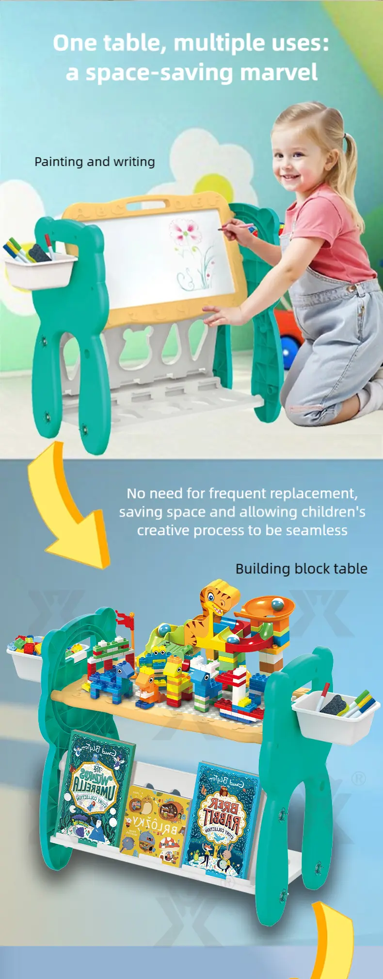 Multi-Functional Learning Table & Art Easel, Drawing Board & Building Blocks Set Toy- Educational Toys Factory Supply (TG5087197) — product detail panel 2