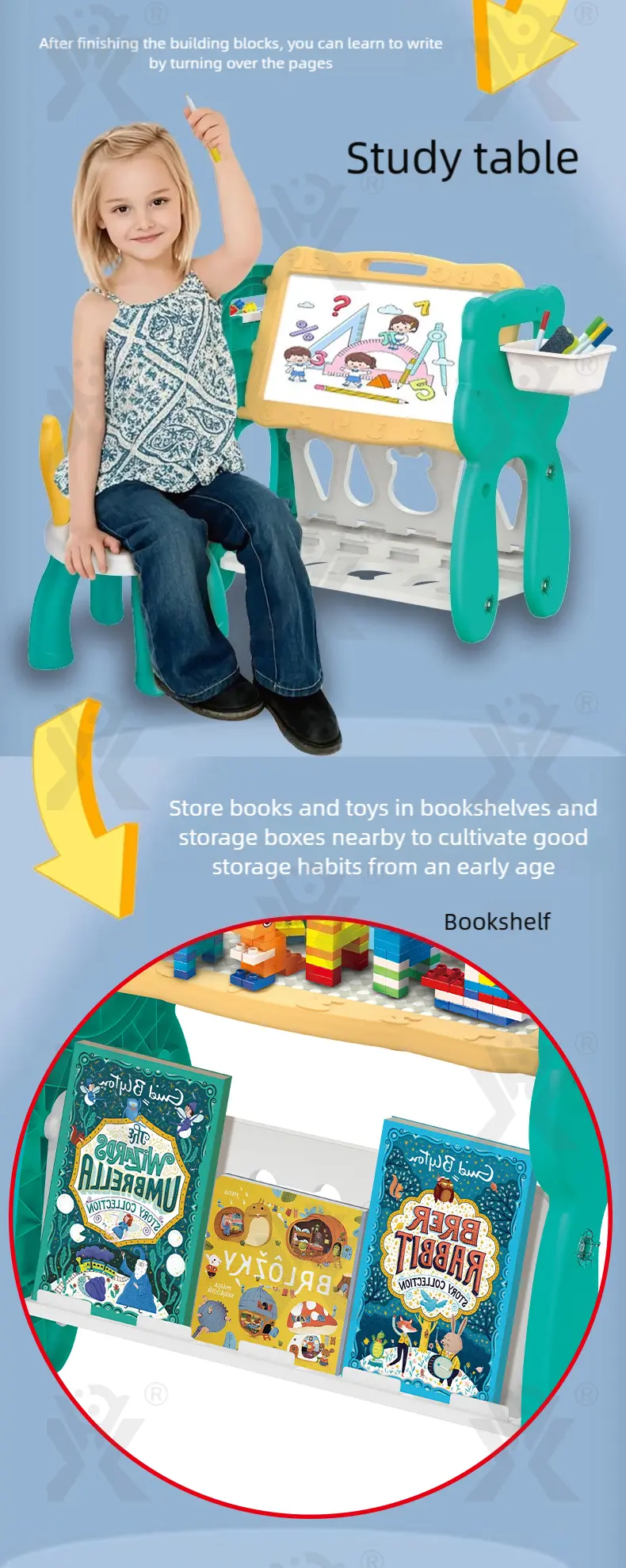 Multi-Functional Learning Table & Art Easel, Drawing Board & Building Blocks Set Toy- Educational Toys Factory Supply (TG5087197) — product detail panel 3