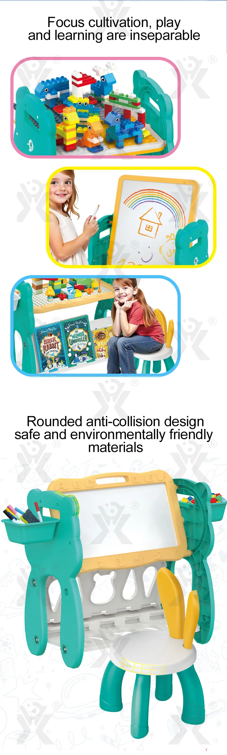 Multi-Functional Learning Table & Art Easel, Drawing Board & Building Blocks Set Toy- Educational Toys Factory Supply (TG5087197) — product detail panel 4