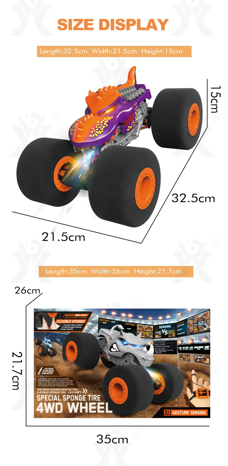 Gesture RC Dinosaur Car Toys,1:16 Dinosaur Monster Truck RC Stunt Car with Music Light Spray Mist (TG4153473) — product detail panel 6