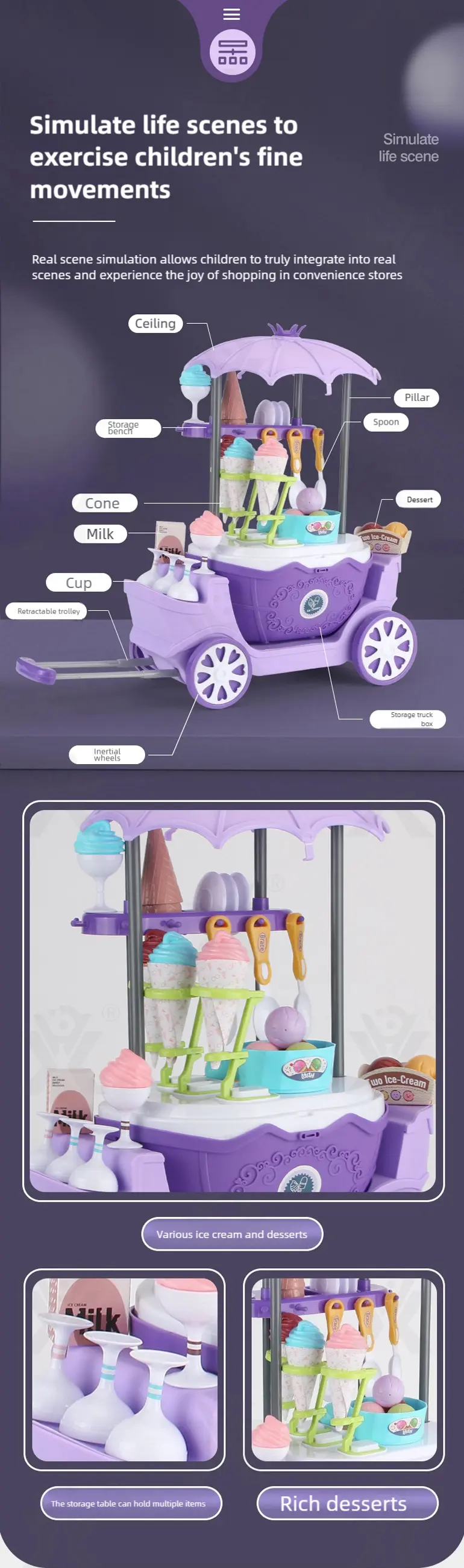 Simulated Ice Cream Princess Cart Toy, Play House Toys (TG4966105) — product detail panel 5