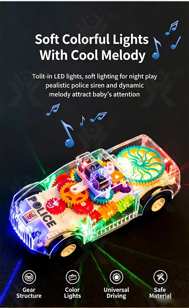 Kids Transparent Electric Police Car Gear Toy with Flashing Lights & Music (TG4104713) — product detail panel 4