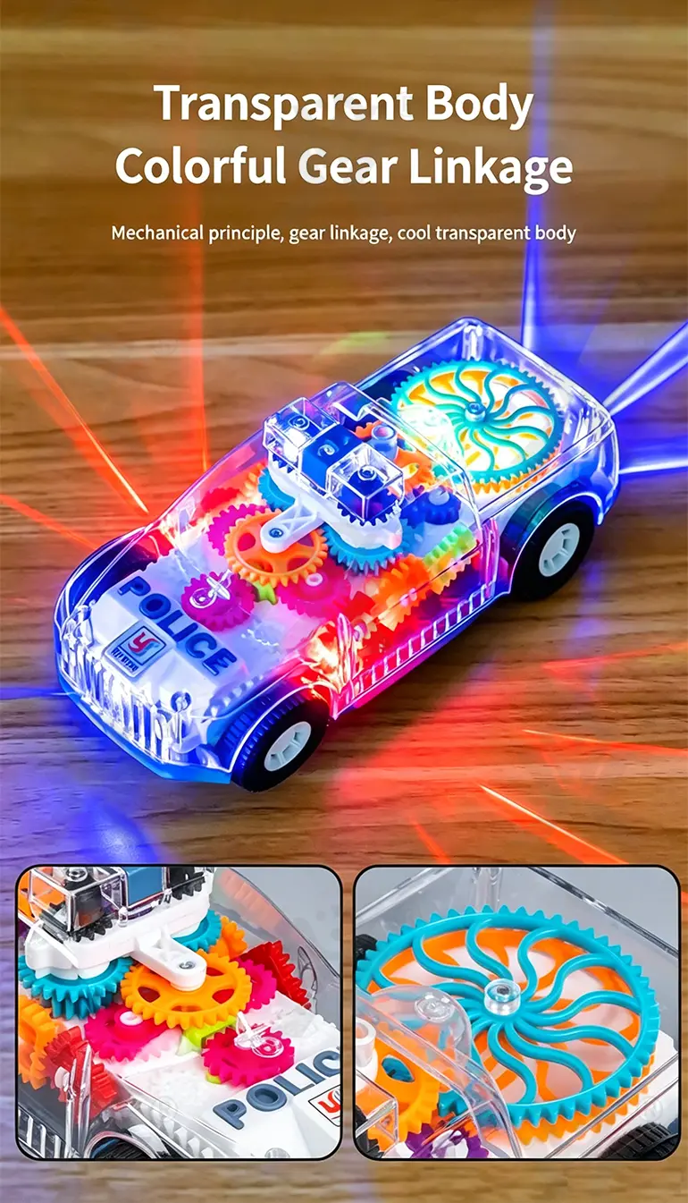 Kids Transparent Electric Police Car Gear Toy with Flashing Lights & Music (TG4104713) — product detail panel 5