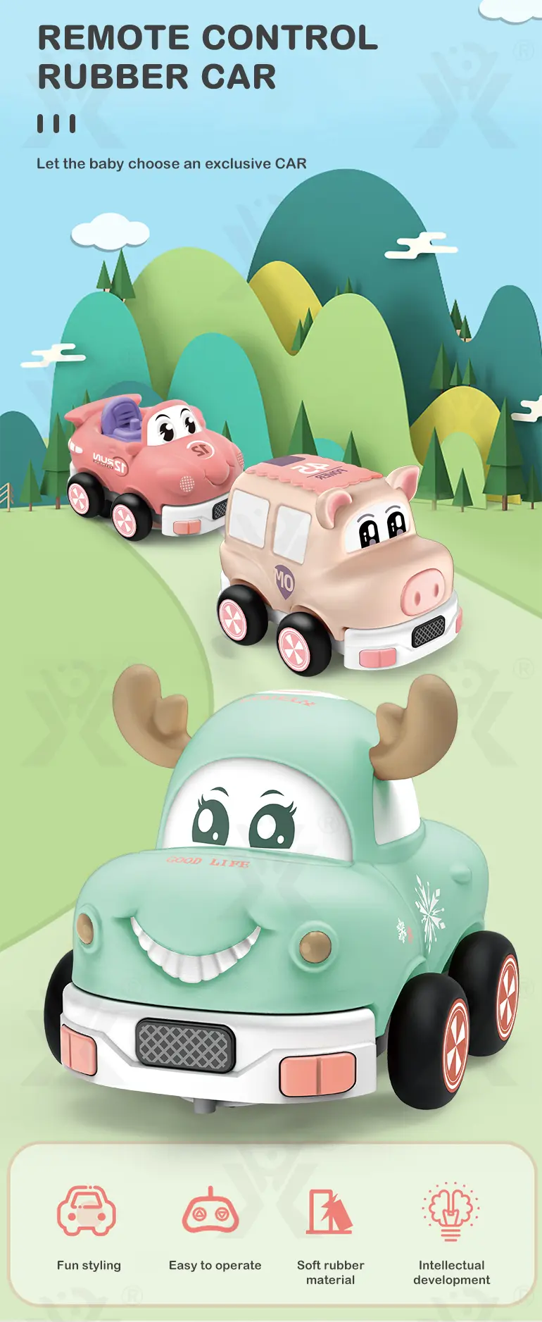 Two Way RC Racing Car Toy, Cartoon Body, Light, and Music (TG2153429) — product detail panel 1
