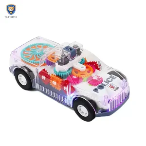 Kids Transparent Electric Police Car Gear Toy with Flashing Lights & Music
