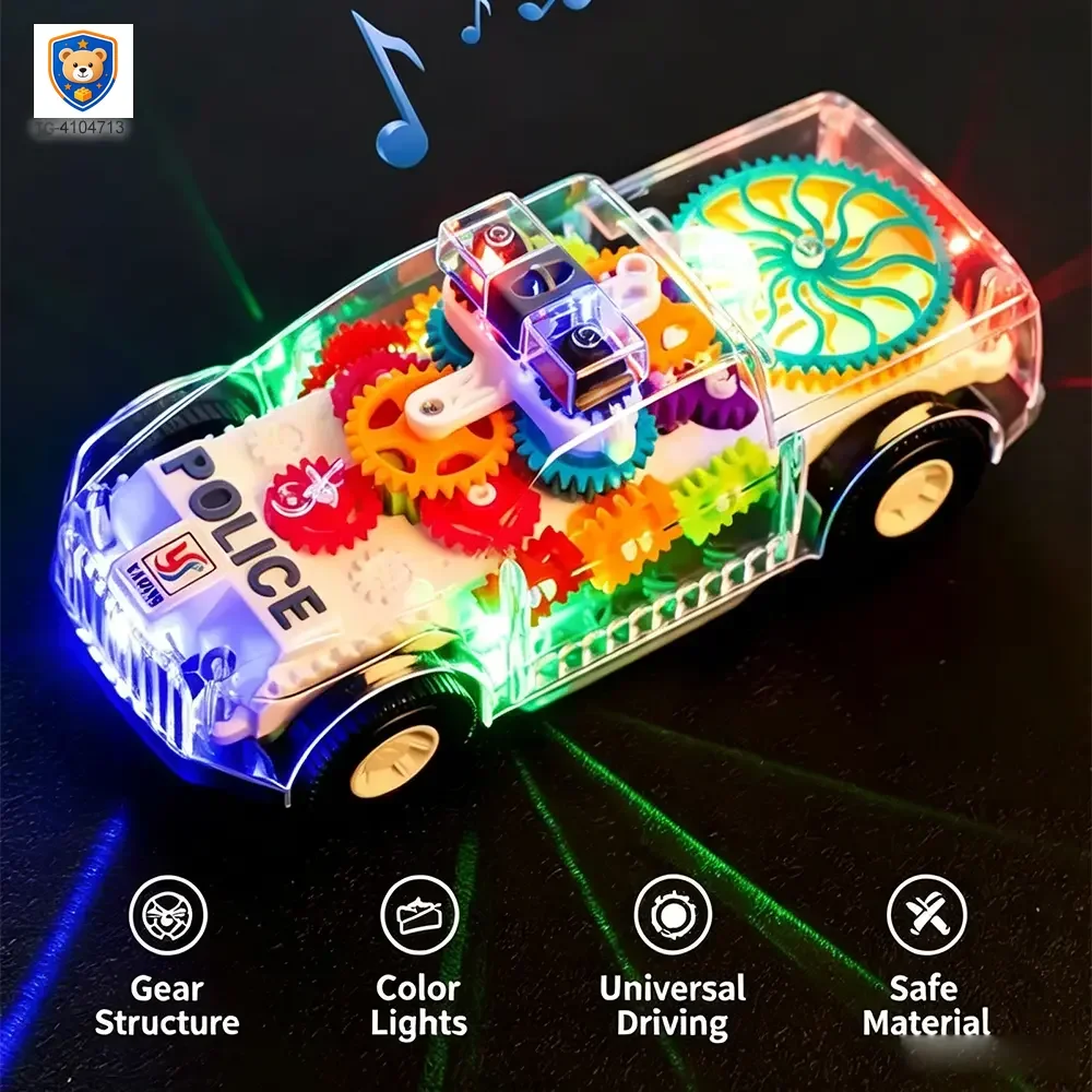Kids Transparent Electric Police Car Gear Toy with Flashing Lights & Music — product view 3