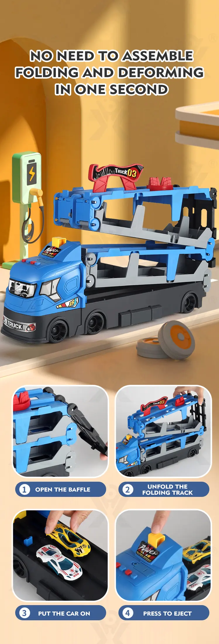 Carrier Truck Race Track Toddler Toys, Transport Truck Car Toy Foldable Track for Kids (TG4382419) — product detail panel 3