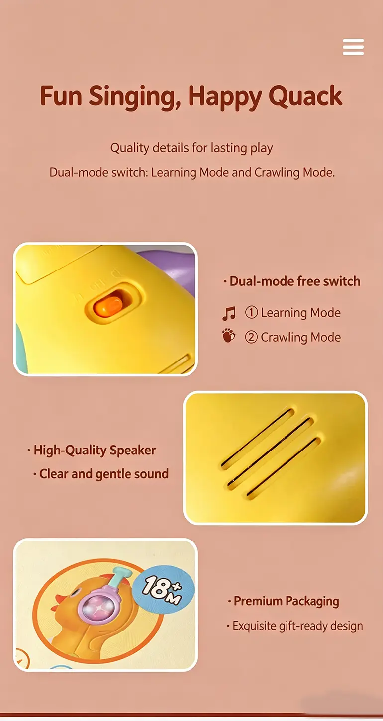 Interactive Dancing Duck Toy, Dual Modes (TG2327633) — product detail panel 6