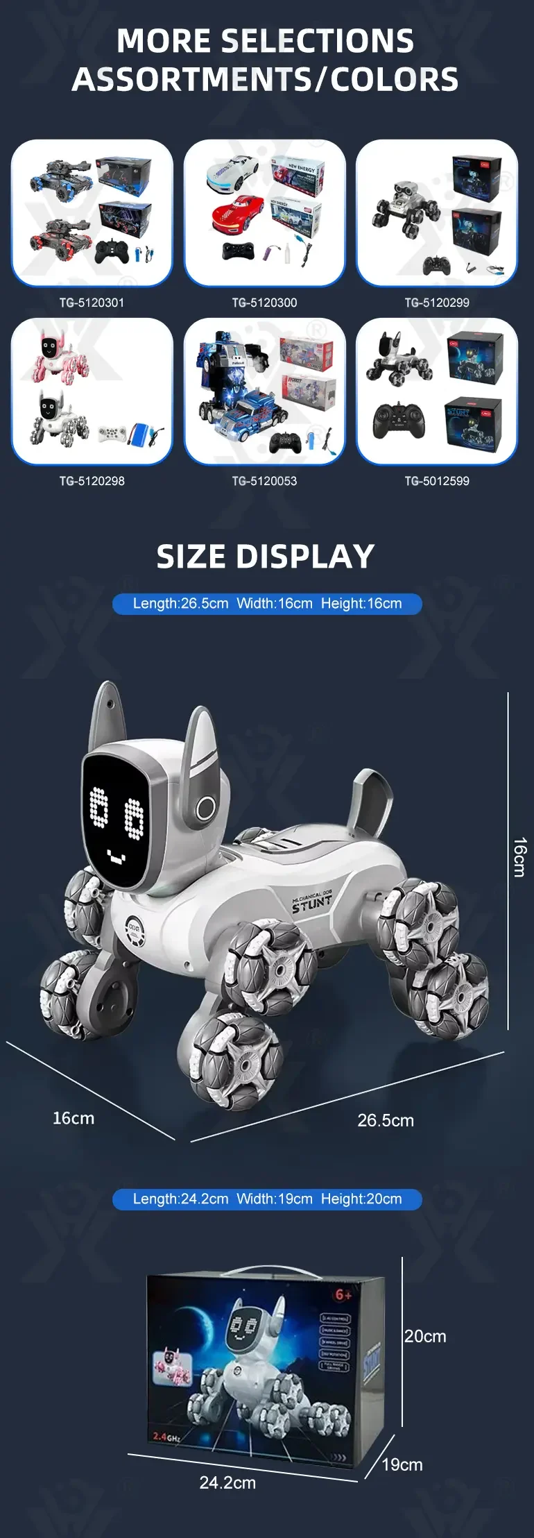 Intelligent Voice Control Eight-Wheel Stunt Robot Dog with Light and Music (TG5120303) — product detail panel 11