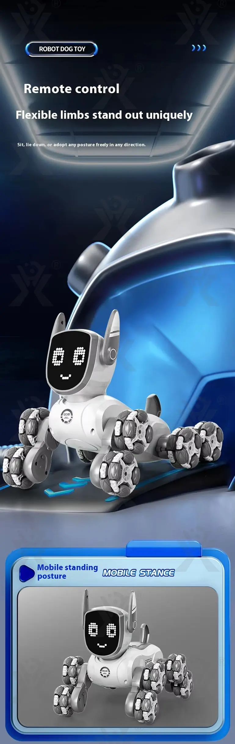 Intelligent Voice Control Eight-Wheel Stunt Robot Dog with Light and Music (TG5120303) — product detail panel 3