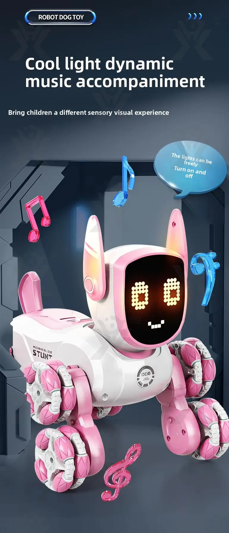 Intelligent Voice Control Eight-Wheel Stunt Robot Dog with Light and Music (TG5120303) — product detail panel 6