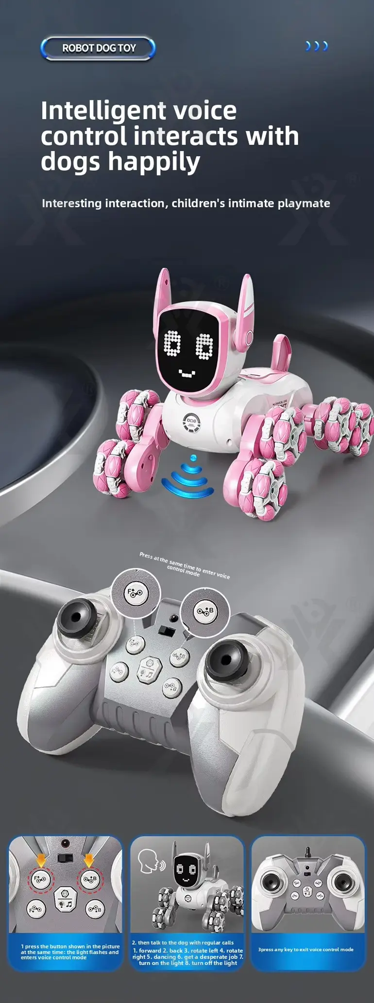 Intelligent Voice Control Eight-Wheel Stunt Robot Dog with Light and Music (TG5120303) — product detail panel 7