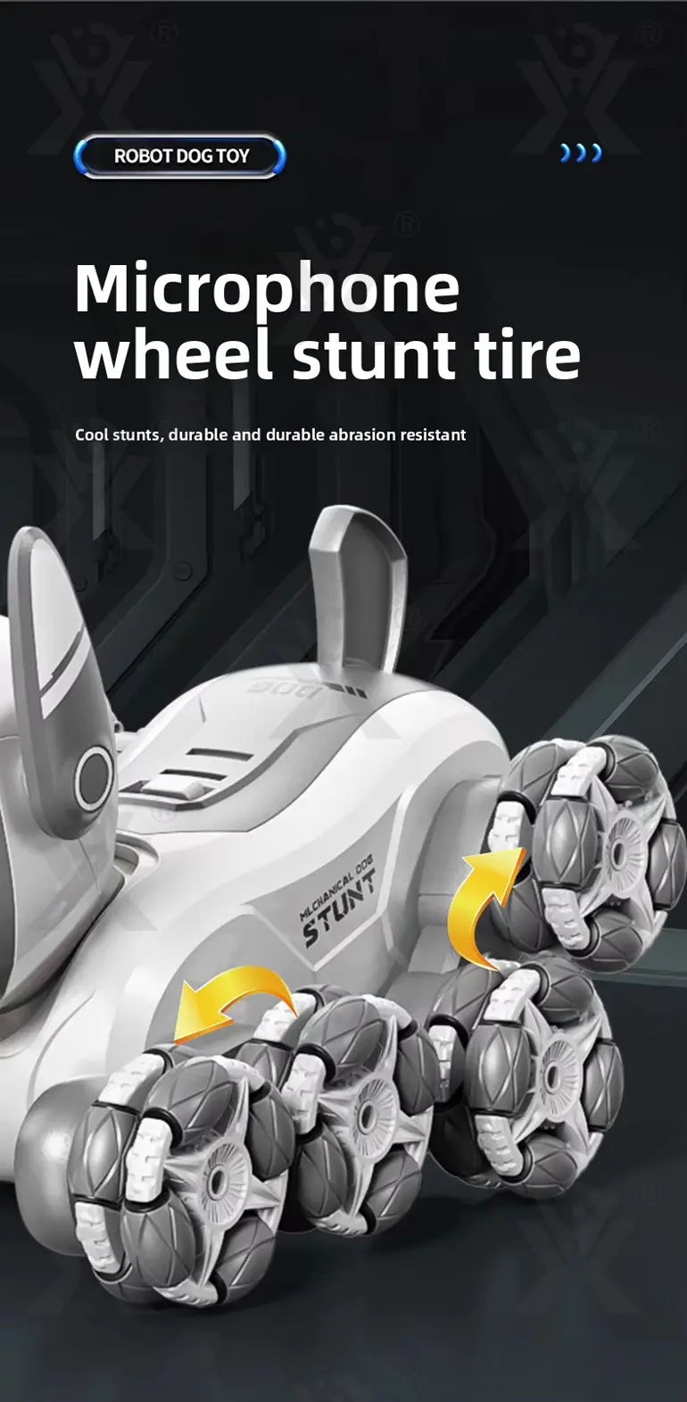 Intelligent Voice Control Eight-Wheel Stunt Robot Dog with Light and Music (TG5120303) — product detail panel 8
