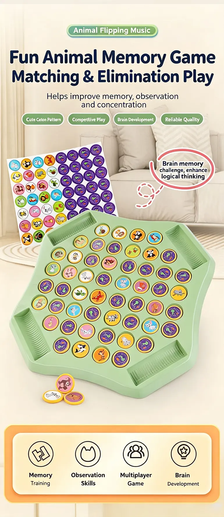 Animal Flip Chess Memory Game, DIY Stickers (TG4876585) — product detail panel 1