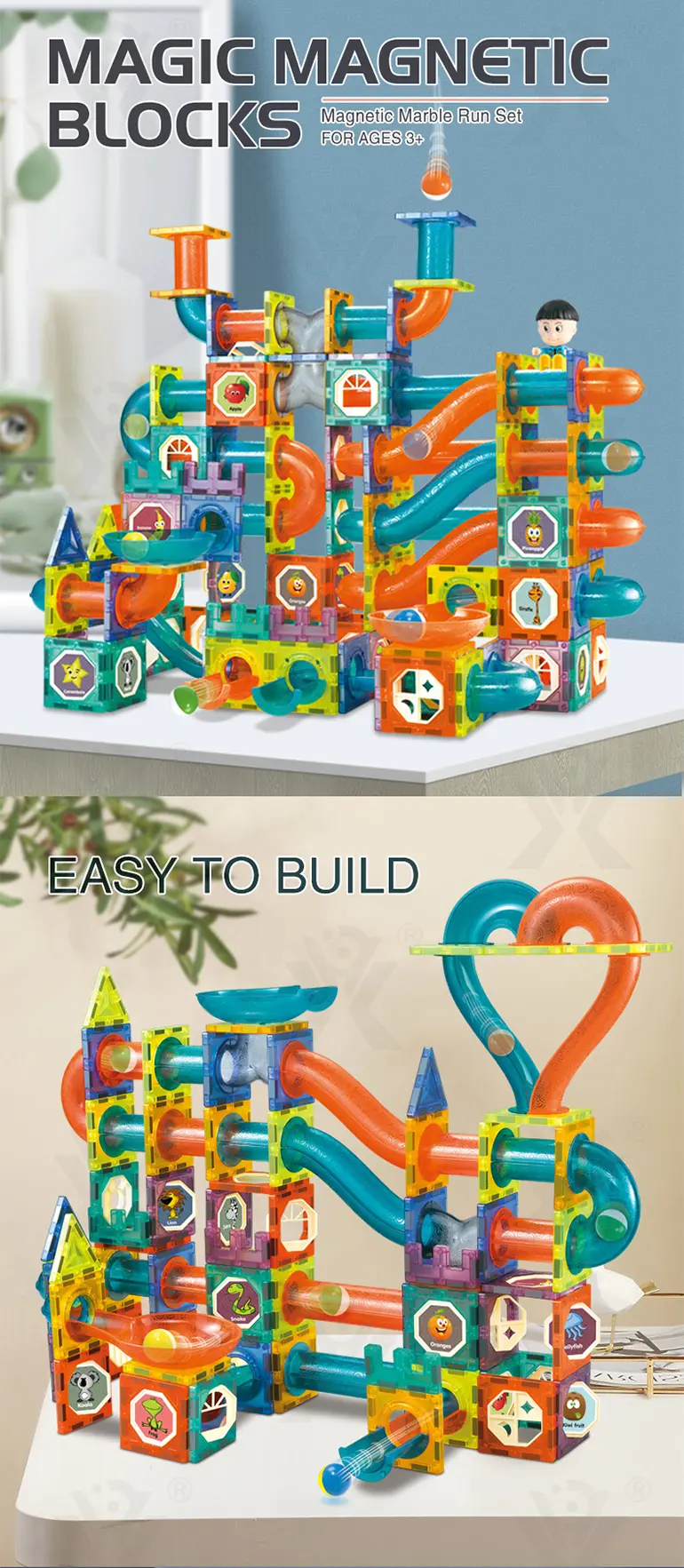 Magnetic Tiles Marble Run, 3D Magnetic Building Blocks Set Race Track Toy for Kids (TG5155459) — product detail panel 1