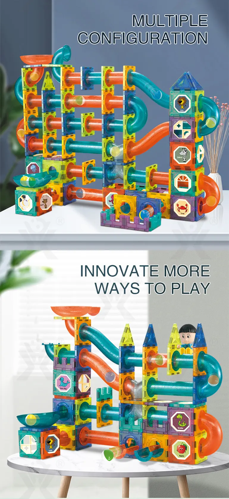 Magnetic Tiles Marble Run, 3D Magnetic Building Blocks Set Race Track Toy for Kids (TG5155459) — product detail panel 2