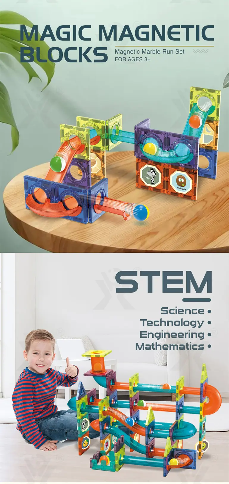 Magnetic Tiles Marble Run, 3D Magnetic Building Blocks Set Race Track Toy for Kids (TG5155459) — product detail panel 3