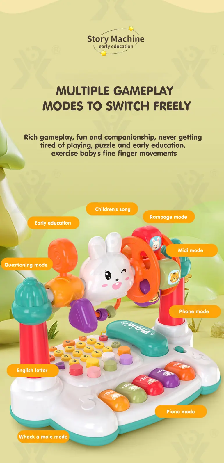 Cartoon Baby Interactive Music Light Keyboard Telephone Toy (TG4360881) — product detail panel 3