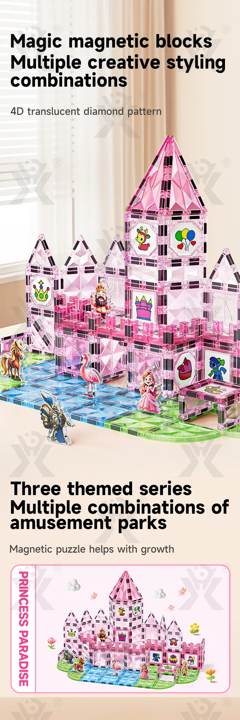 Pink Princess Castle Magnetic Tiles Building Blocks (TG5070918) — product detail panel 1