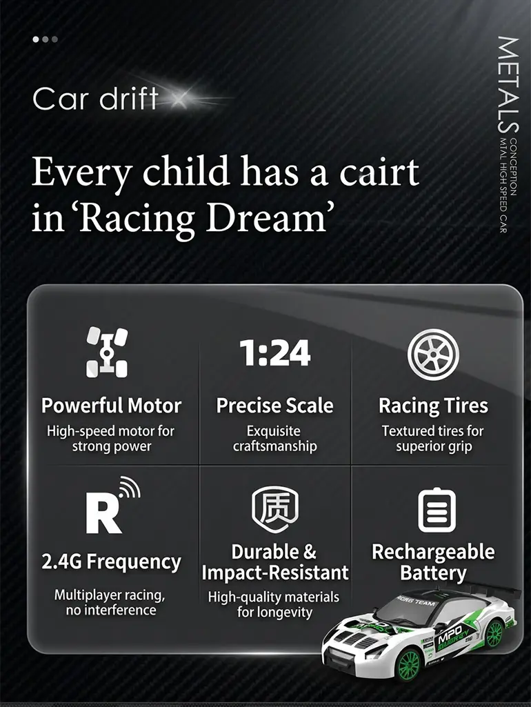 RC Drift Car, 1:24 Scale, 2.4GHz, 4WD (TG2167524) — product detail panel 2