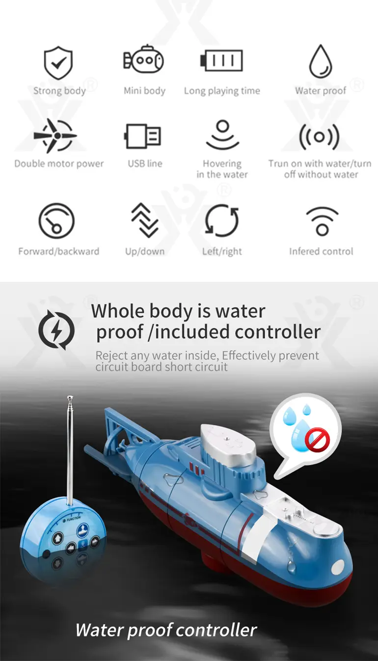 RC Submarine Toy Remote Control Boat, Underwater Diving Waterproof RC Toy Submarine (TG4850551) — product detail panel 2