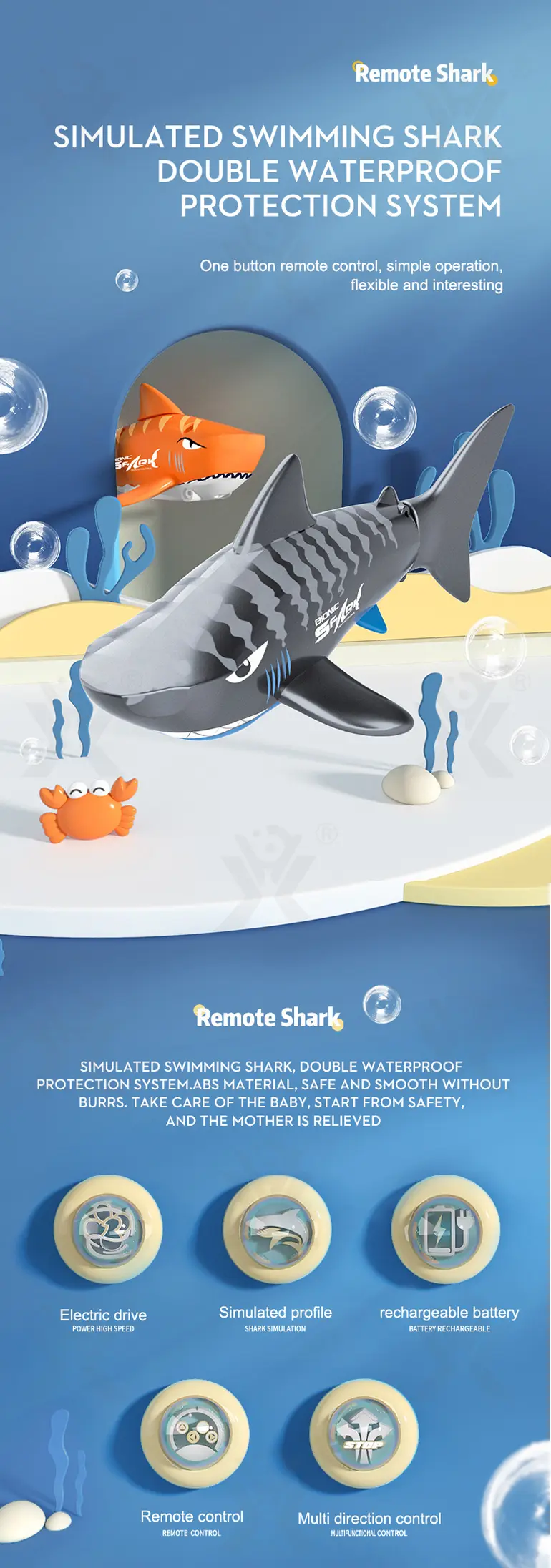 Electric Waterproof Remote Control Shark, Infrared-Controlled Water Toy- RC Shark Toy (TG4850556) — product detail panel 1