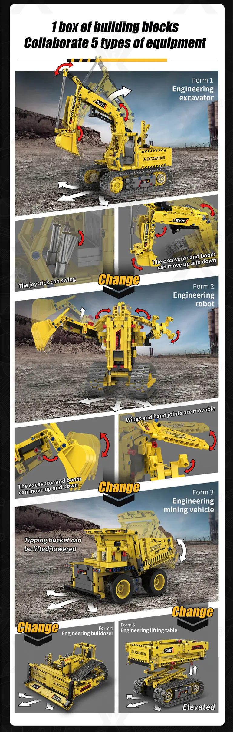 5-in-1 Engineering Building Set With RC & APP, STEM Educational Toy (TG4170081) — product detail panel 2