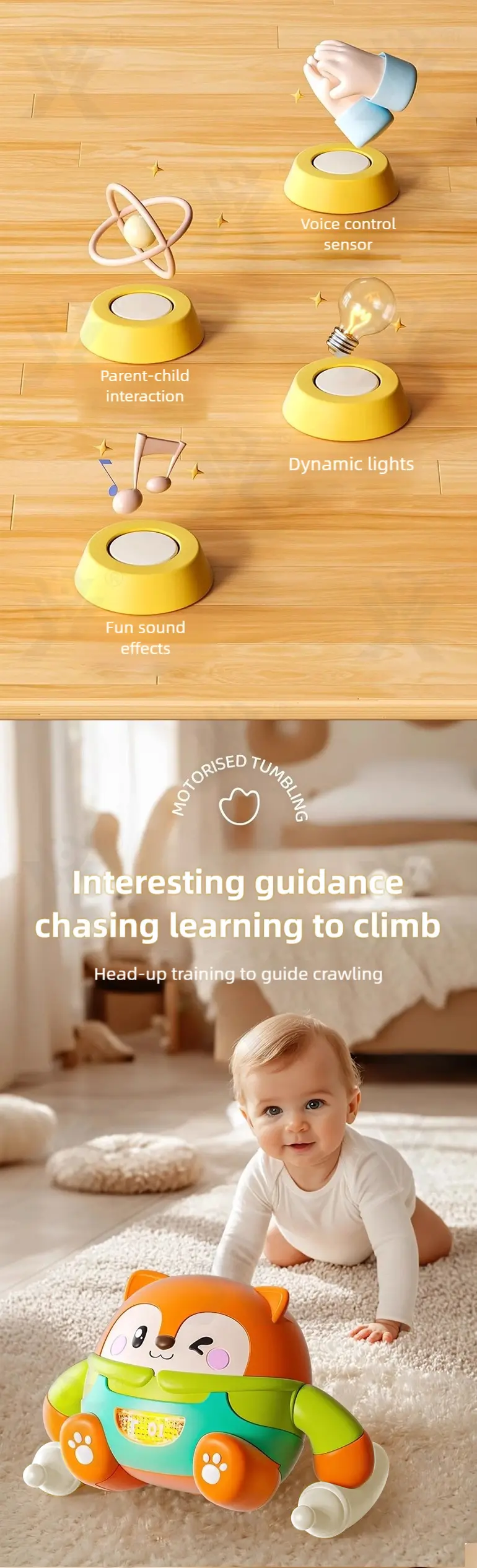 Tumbling Pet Crawling Toy with Lights, Music & Voice Sensor (TG4857724) — product detail panel 2
