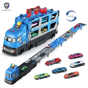 Carrier Truck Race Track Toddler Toys, Transport Truck Car Toy Foldable Track for Kids