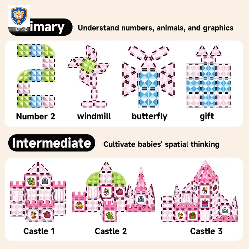 Pink Princess Castle Magnetic Tiles Building Blocks — product view 3