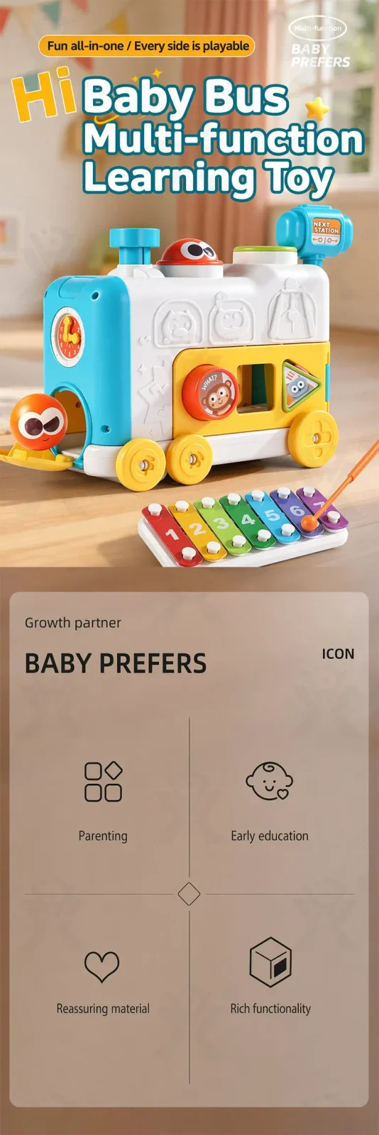 6-in-1 Multi-Function Activity Train Toy, Baby Montessori Sensory Toys Supply (TG5219039) — product detail panel 1