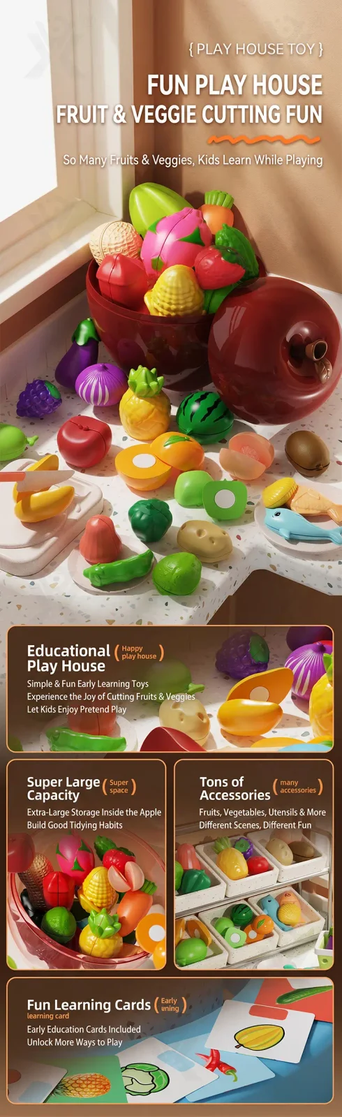 Pretend Play Kitchen Cutting Fruits Vegetables Toys (TG5083803) — product detail panel 1