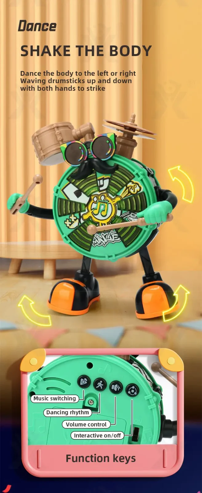 Baby Dancing Drum Instrument Electric Music Robot Toy (TG4420044) — product detail panel 2