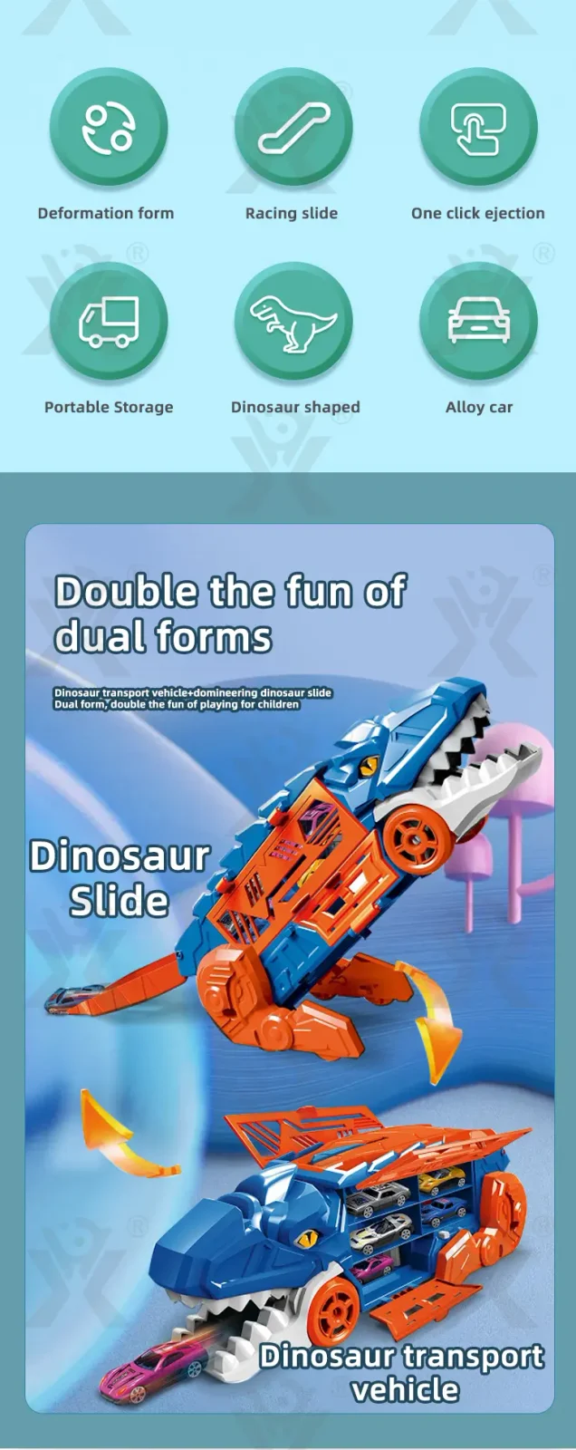 Dinosaur Alloy Catapult Toy with 6 Die-Cast Cars (TG4526041) — product detail panel 2