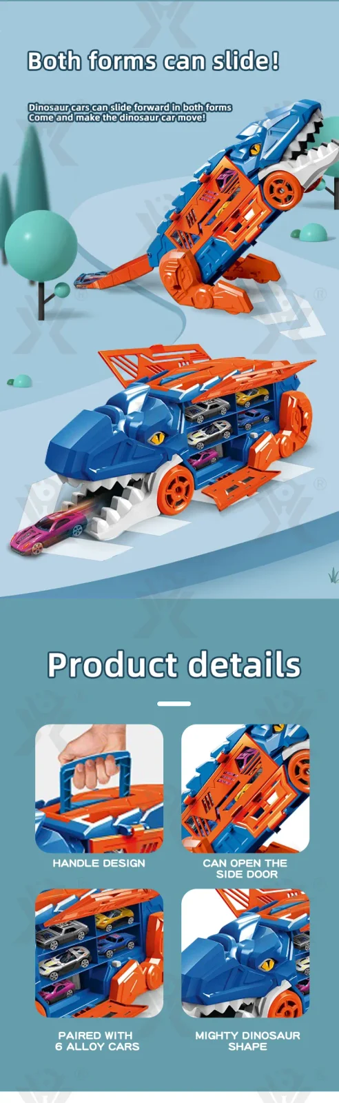 Dinosaur Alloy Catapult Toy with 6 Die-Cast Cars (TG4526041) — product detail panel 4