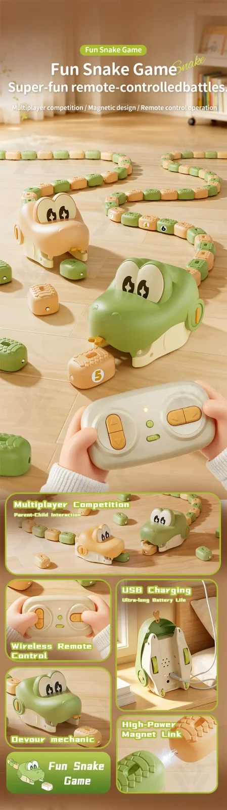 Magnetic Snake Game Toy, Remote Control Eating Snake Toys with Sound and Light-rc animal toys (TG5324397) — product detail panel 1