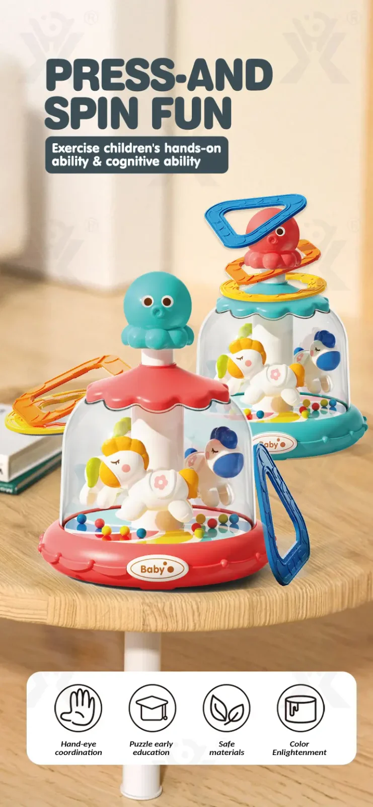 Press and Spin Carousel Toy, Baby Early Education Training (TG5132919) — product detail panel 1