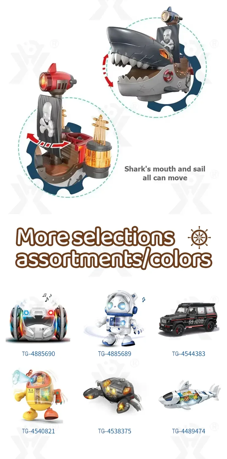 Gear Mecha Shark Pirate Ship Toy, Light and Music Full Functions, Battery-Operated Educational Kids Toys (TG4489475) — product detail panel 3