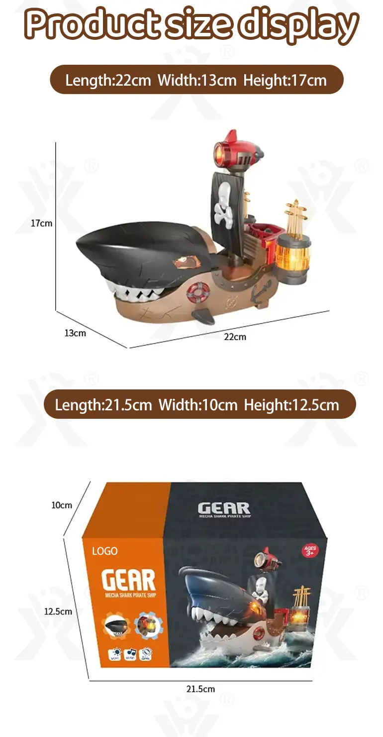 Gear Mecha Shark Pirate Ship Toy, Light and Music Full Functions, Battery-Operated Educational Kids Toys (TG4489475) — product detail panel 4
