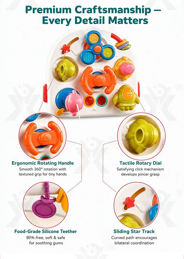 Montessori Busy Board Toys, Spinning, Sliding & Fine Motor Skill Activities Learning Toy (TG5167837) — product detail panel 2