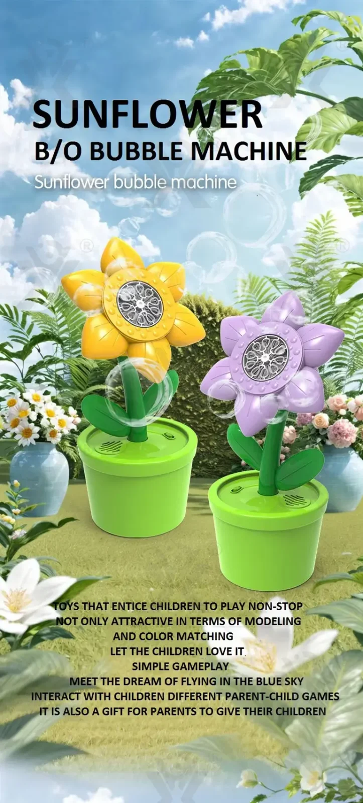 Sunflower Bubble Machine with Music & Lights for Kids (TG4872259) — product detail panel 1